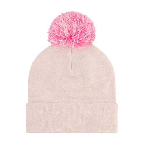 Hello Kitty Beanie Hat and Gloves Set, Girls Cuffed Marled Winter Knit Cap with Pom and Matching Mittens, Pink, One Size