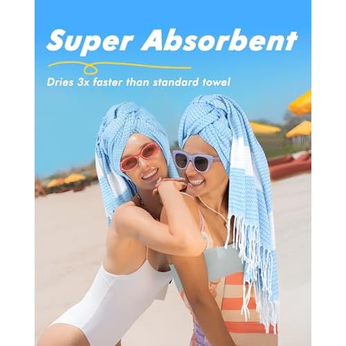 Genovega Oversized Cotton Turkish Beach Towels 74"x38" Thin Quick Dry Sand Free Pool Swim Bathing Towel Extra Large Blanket Adult Travel Essentials Accessories Must Haves Summer Vacation Deepblue Dot