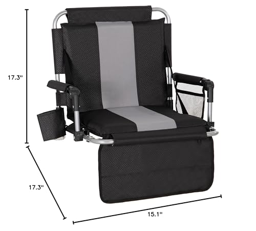 Portable Stadium Bleacher Chair Folding Seat Black Grey - Lightweight & Padded