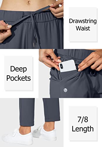 Women's 7/8 Stretch Ankle Sweatpants with Deep Pockets - Medium Dark Grey