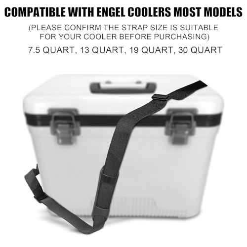 Cooler Strap Compatible with Engel 13qt & 19qt, Adjustable Nylon Rope, Shoulder Pad, 4 Buckles, Black, 3m x 3.2cm