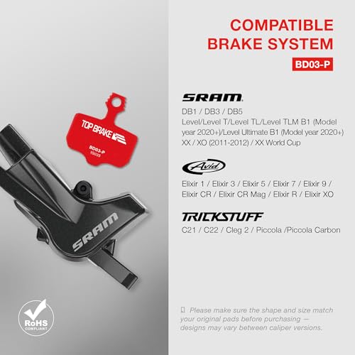 Red MTB Disc Brake Pads Compatible with SRAM Level T & Avid Elixir - 2 Pairs