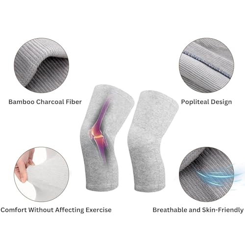 1 Pair Bamboo Charcoal Knee Sleeve - Bamboo Knee Brace Compression Knee Sleeve Perfect Knee Brace for Knee Pain and Enhanced Comfort (Gray, 77-198 Lb)