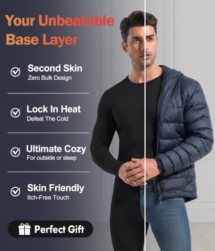 Men's Thermal Long Johns Underwear Set - Large Size, Black