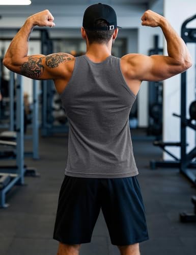 Men's Workout Tank Top Large Dark Grey Sleeveless Muscle Gym Cotton