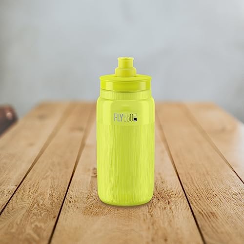 Elite Fly Tex Cycling Water Bottle 550ml - Yellow Fluo, Ultra-Lightweight, BPA-Free Sports Bottle