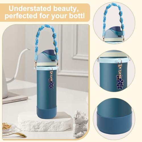 Blue Silicone Water Bottle Boot & Handle Strap for 24oz & 32oz Owala