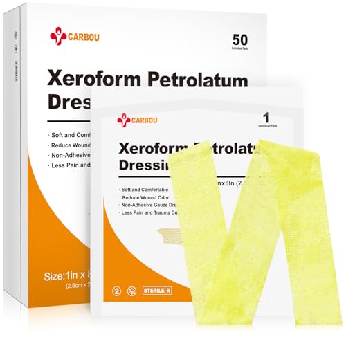 Carbou Medical Xeroform Petrolatum Dressing 1x8 Inches Pack of 50 - Non-Stick Gauze for Wound Care
