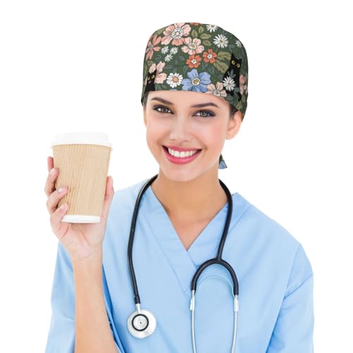Working Cap, Scrub Cap with Sweatband, Adjustable Tie Back Hat Breathable Headgear for Women/Men