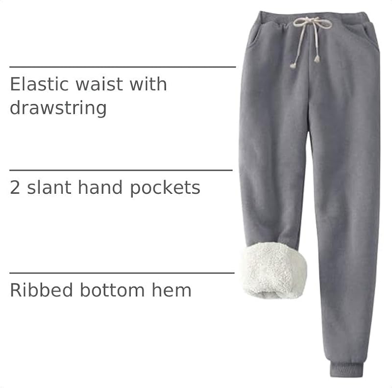 Flygo Women's Winter Fleece Joggers Sherpa Lined Pants Small Ash Grey with Pockets