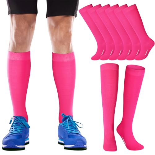 Youth Soccer Socks 12 Pairs Bulk Softball Football Socks - Medium Hot Pink
