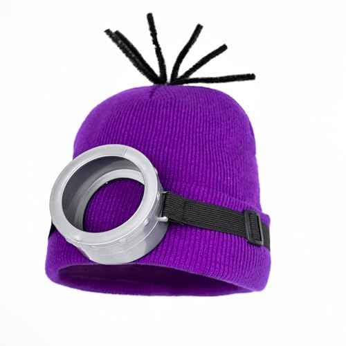 3pcs Purple Fashion Beanie Hat One Eye Steam Vintage Eyewear Black Gloves Cosplay Accessories
