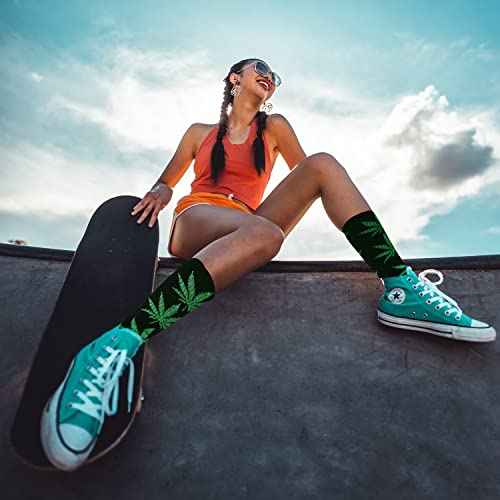 DOOVID Weed Leaf Printed Cotton Tube Socks - Maple Leaf Fashion Sports High Crew Socks for Women & Men