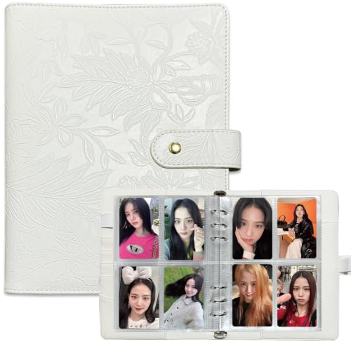 White KPOP A5 6 Ring Photocard Binder with 240 Pockets - Embossed PU Leather