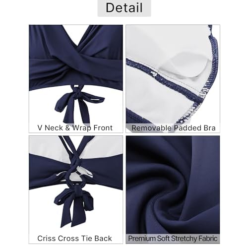 GRAPENT High Waisted Bikini Sets for Women Twist Front Tie Back 2 Piece Bathing Suit V Neck Ruched Swimsuits Bikinis
