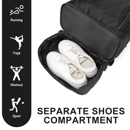 Seyfocnia Gym Backpack for Men - Black, 20 Inch Travel & Workout Bag with Shoe Compartment & USB Charging Port
