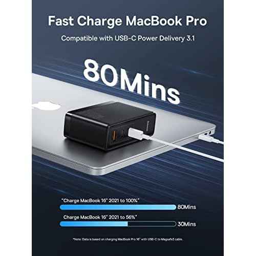 Baseus 140W USB C Wall Charger PD 3.1 with 3.3ft USB C to C Cable, 3-Port GaN5 Charger for Laptops, iPad Pro, iPhone 15/Pro/14/13 Series, Galaxy S23/S22, MacBook Pro 16'', Steam Deck, Black