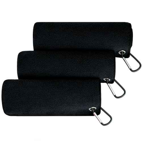 Fishing Towel with Clip, Microfiber Towels Accessories for Fishing Rag, Sports Fitness, Camping, Workout, Soft and Quick-Drying, Bigger Size -16x16 inches, 3 Pack Black