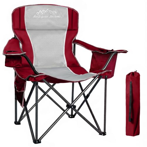 Red Oversized Camping Chair with Padded Seat 500lbs Capacity Lumbar Support