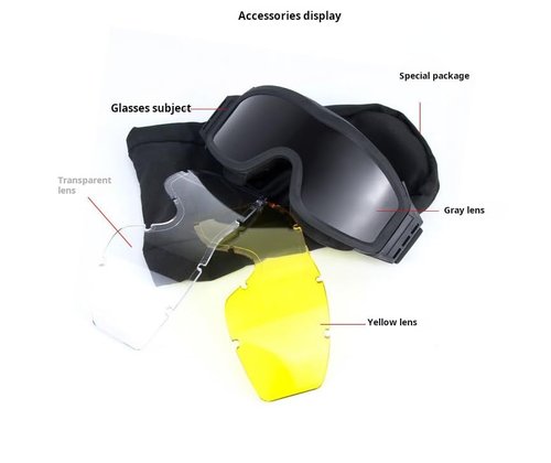 LEJUNJIE Airsoft Goggles, Tactical Safety Goggles Anti Fog Paintball Goggles with 3 Interchangeable lens Hunting Cycling