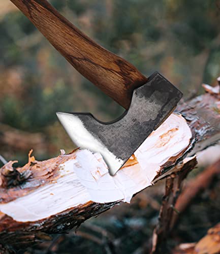 13.5 Inch Camping Hatchet with Beech Handle and Leather Sheath - Versatile Axe for Outdoors YM