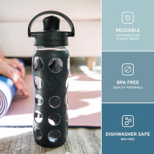 Lifefactory 22oz Glass Water Bottle with Active Flip Cap - Carbon