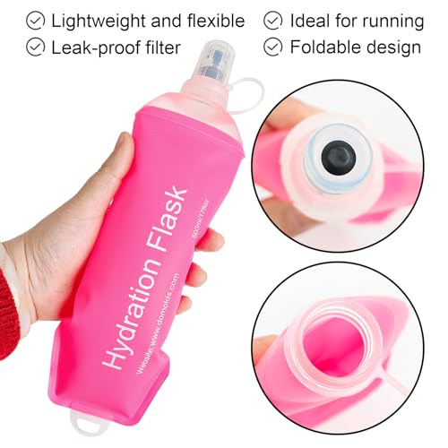 Pink 500ml Collapsible Soft Water Bottle - TPU Hydration Flask for Running Hiking Cycling
