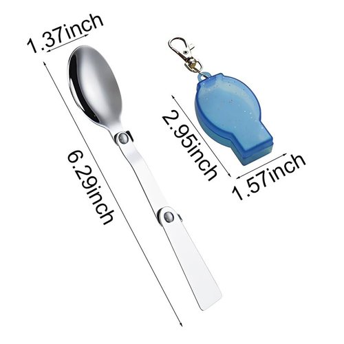 Portable Travel Camping Spoon Long Handle Folding Spoon Thermos Foldable Spoons with Case Keychain Collapsible Hiking Picnic Outdoor Spoons with Storage Box Retractable Fold Tea Coffee Soup Utensil