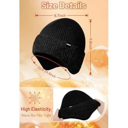 Zando Mens Winter Hat with Ear Flaps - Warm Thermal Fleece Lined Beanie, Stocking Caps, Knit Trapper Hats for Cold Weather