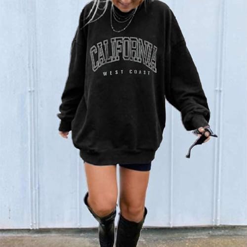 Langwyqu Women's Oversized Sweatshirt Los Angeles California Crewneck Long Sleeve Casual Loose Pullover Tops