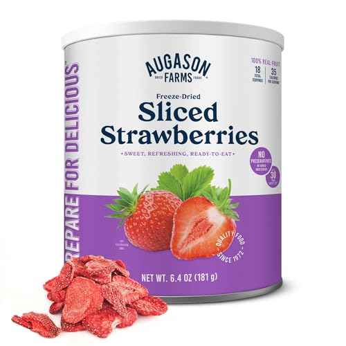 Augason Farms Freeze Dried Sliced Strawberries Can - Gluten Free Snack for Baking, Smoothies, and Emergency Storage - Healthy Individual Fruit Snacks ? 6.5 Ounces (18 Servings)