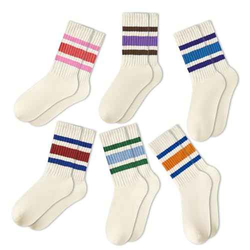 American Trends Retro Striped Crew Socks for Women Slouchy Athletic Calf Tube Socks Running Golf Tennis Volleyball Etc