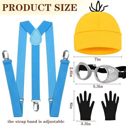Halloween Costumes for Women Adult, 3PCS Steampunk Goggles Yellow Beanie Hat & Black Gloves and Blue Suspenders for Men Women Funny Halloween Costumes Cosplay Party Set