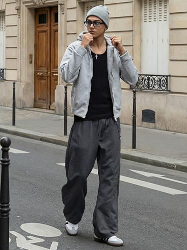 Men's Baggy Sweatpants Wide Leg Joggers Casual Pants Large Dark Grey