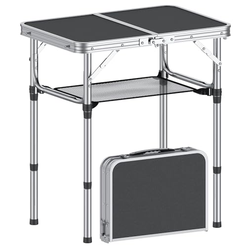 Portable Folding Camping Table 2ft with Adjustable Heights & Mesh Storage - Lightweight Aluminum Picnic Table for Outdoor & Indoor Use