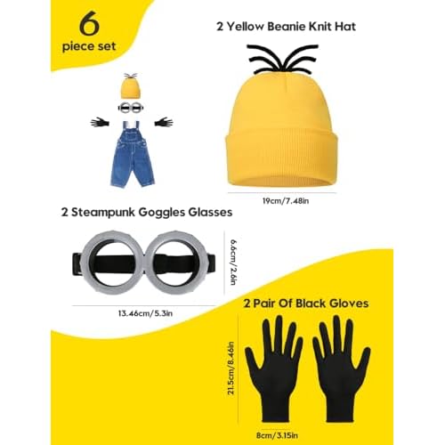 Halloween Costume Adult Accessories,Yellow Beanie Goggles Glasses Gloves for Men Women Cosplay Party Set