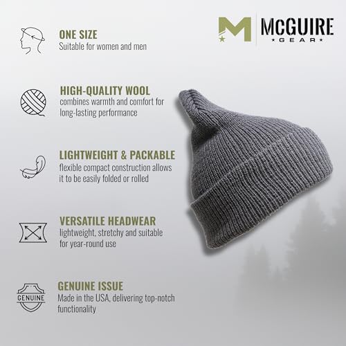 M MCGUIRE GEAR Warm Wool Military GI Watch Cap, 100% Wool US Made Tactical Beanie, Winter Hat for Men and Women - One Size
