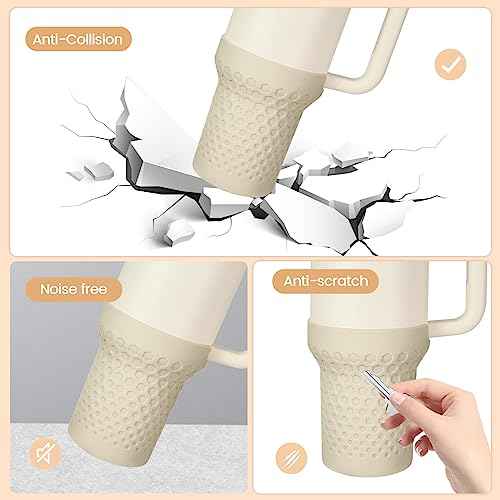 Silicone Boot for Stanley, Cup Bottom Protector Sleeve Accessories for Stanley Quencher H2.0 FlowState Tumbler 40oz / Adventure Quencher Tumbler 40oz (Cream)