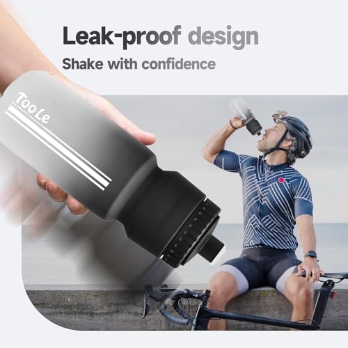 24oz Bike Water Bottle, Squeeze Water Bottle Leakproof BPA Free with Capacity Scale w/Pull Top Lid, Reusable, for Bicycle, Gym,Camping, Hiking 2 Pack