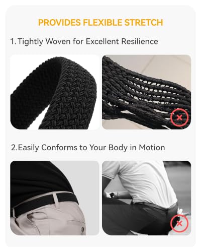 Men's Elastic Golf & Casual Stretch Belt - Adjustable Black/Silver 30-34 Inch Waist