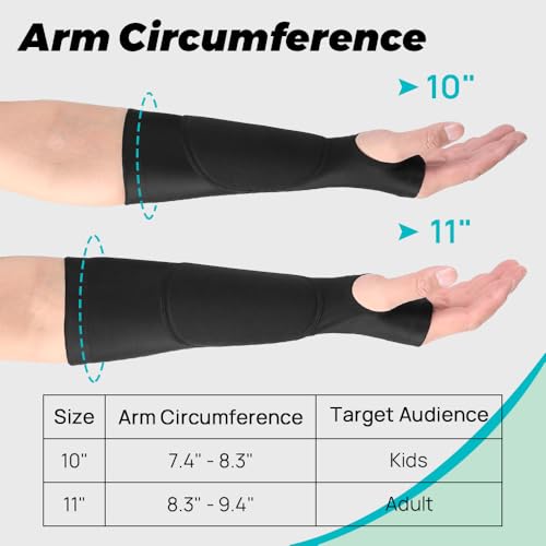 10 Inch Volleyball Arm Sleeves with Padding and Thumb Hole - Black, 1 Pair