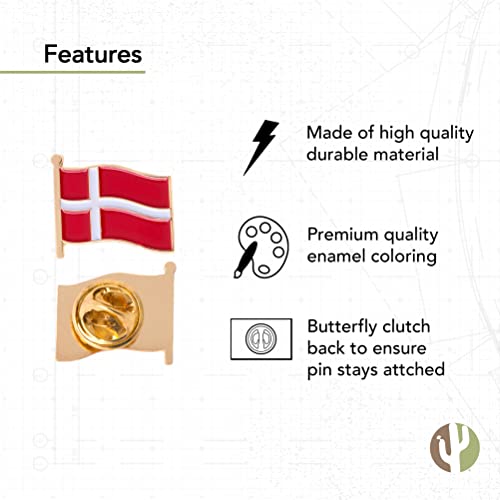 Enamel Finish Metal Lapel Pin - Desert Cactus Denmark Flag Waving Design