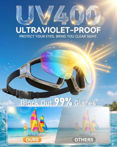 Adult Swim Goggles Wide View Anti-Fog UV Waterproof with Earplugs & Quick-Release