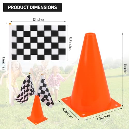 24PCS Sports Safety Cones with Checkered Flags for Soccer and Basketball Training