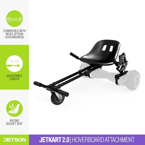 Jetson JetKart 2.0 Universal Hoverboard Attachment, 6" Tire, Bucket Seat, Adjustable Footrest Accommodates Most Heights, Ages 12+, Black, JKAR20-BK