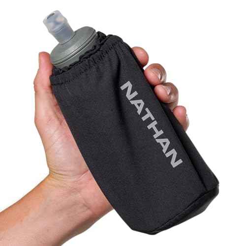 Nathan Handheld Soft Flask 18oz - Exo-Draw Insulated Collapsible Bottle - Grip-Free Strap & Rigid ExoSpine for Comfort/Support - Breathable Mesh Strap - Ideal Running/Hiking, Pinnacle, Black