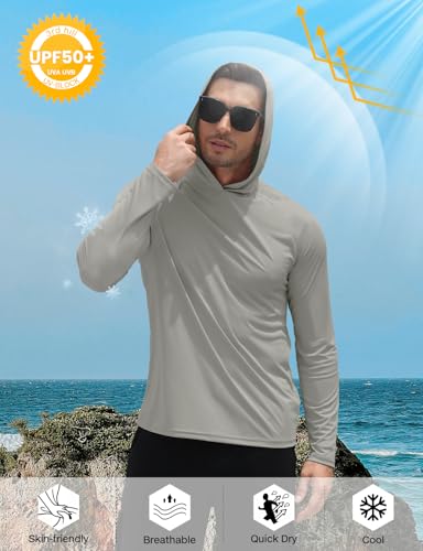 Men's UPF 50+ Sun Hoodie UV Protection Long Sleeve Rash Guard SPF Quick Dry Fishing Shirt Gray Medium
