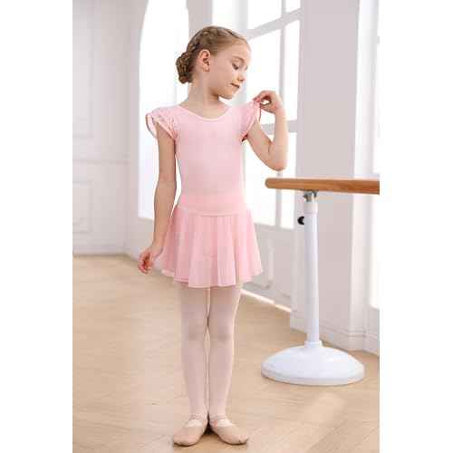 MdnMd Girls Dance Ballet Leotards Dresses for Toddler Ballerina Outfit Skirt Hollow Knot Back Flutter Sleeve