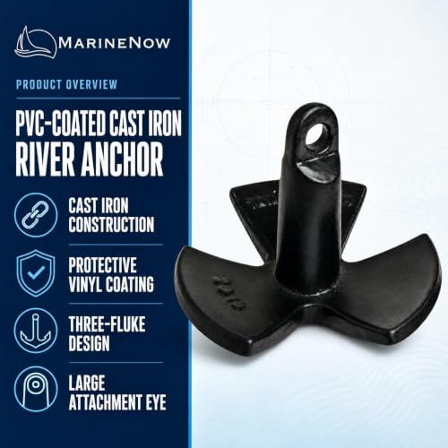 15 lb Vinyl-Coated Cast Iron River Anchor for Freshwater Boats - Durable & Rust-Resistant