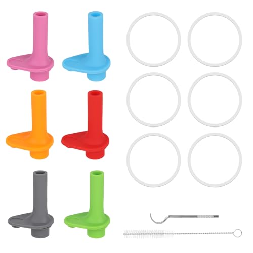 6pcs BPA-Free Silicone Replacement Straw & Gasket Set for Water Bottles - Red, Orange, Blue, Pink, Grey, Green